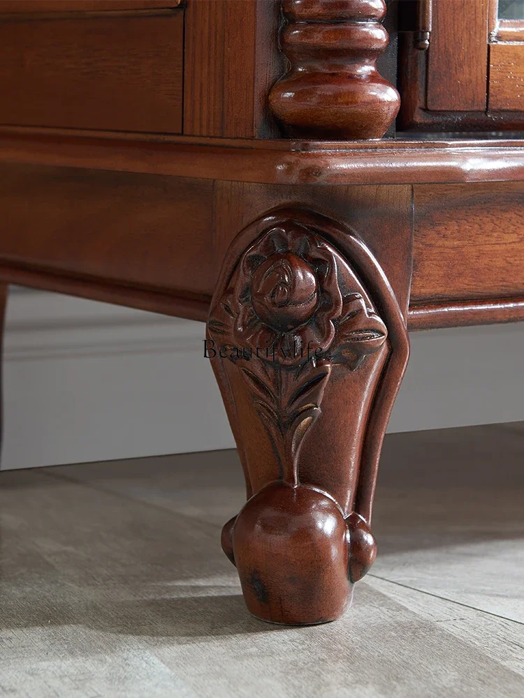 Armoire de Rangement Murale en Bois Massif Américain, avec Porte en Verre, Style Rétro Européen