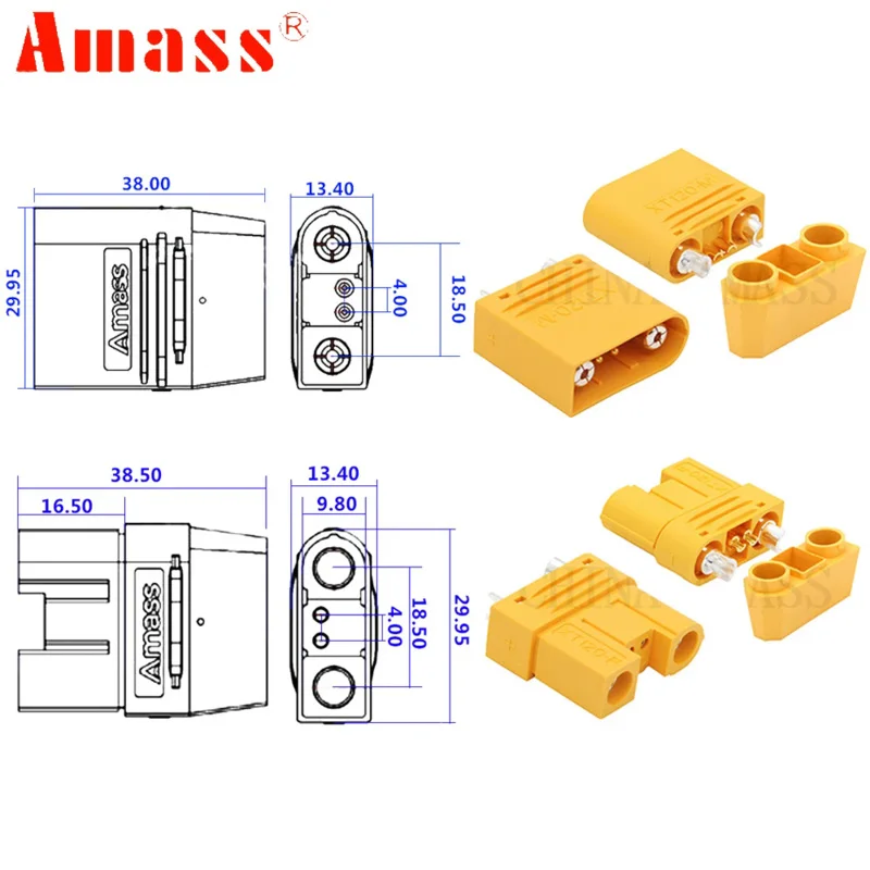 Amass XT120 (2 2) DC500V Large Current 60A-120A Female/Male Brass Gold Connectors Plug With Signal Pin For RC Lipo FPV Drone DIY