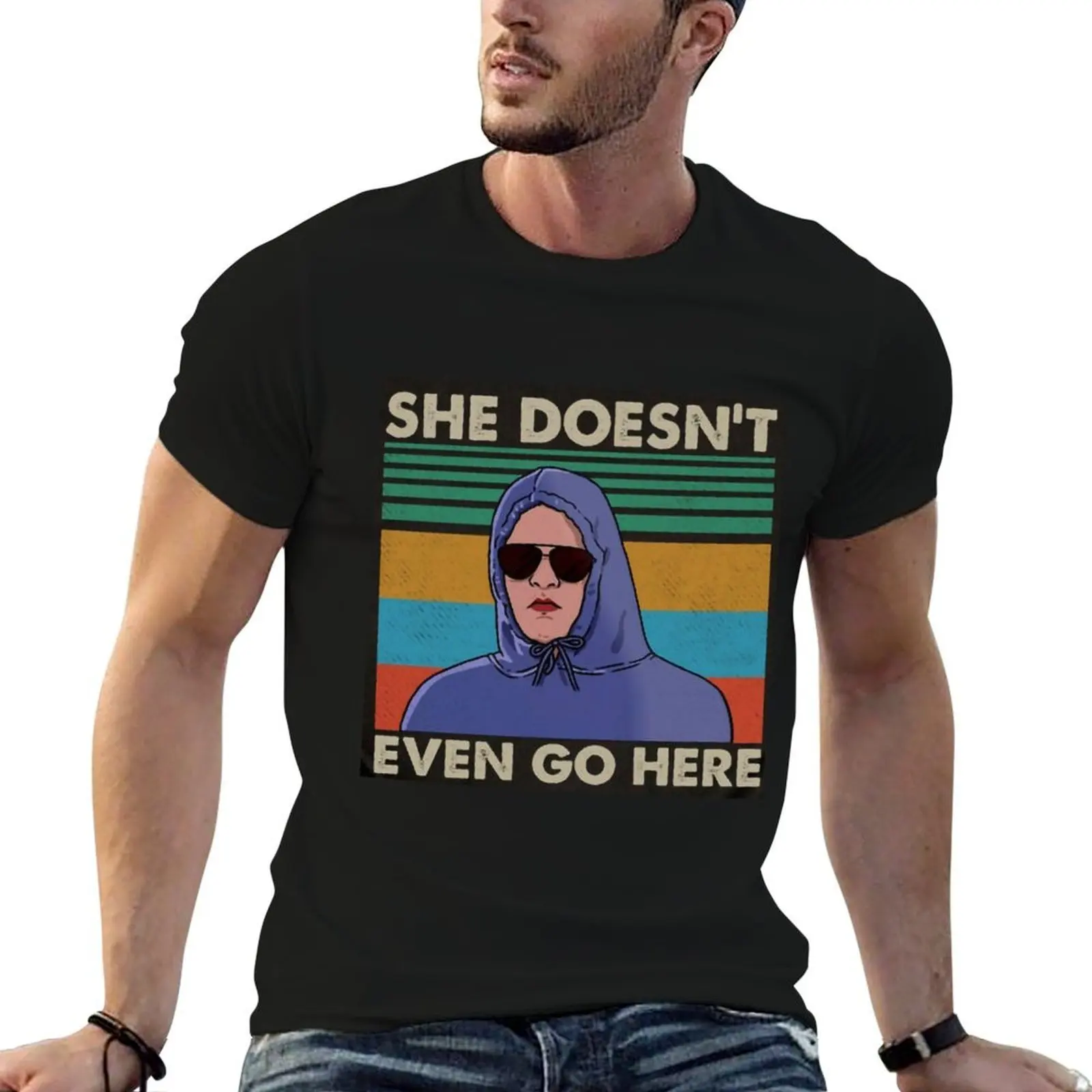 She Doesn’t Even Go Here, Mean Girls Retro vintage shirt T-Shirt Work Basic Short Sleeve Top