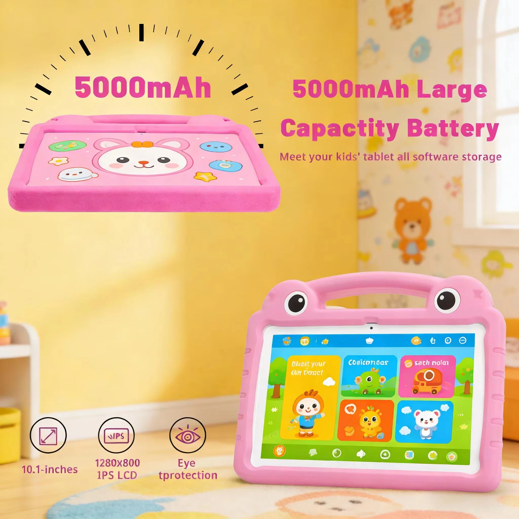 ANRY R16PRO Kids Tablet 10 Inch Android 15 8GB RAM 64GB ROM WiFi 6 GMS Certified 5000mAh Battery Shockproof EVA Cover
