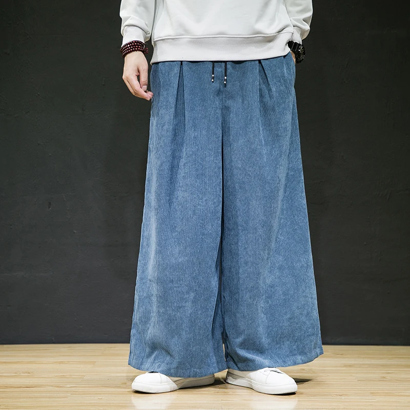 Corduroy Wide-leg Harem Pants Men Vintage Casual Straight Trousers Male Loose Harajuku Jogging Pants Big Size Streetwear 5XL