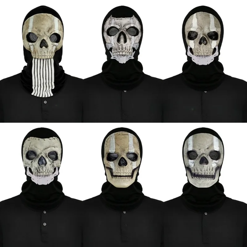 Skull Ghost Full Head Mask, Latex Skeleton Balaclava, Halloween Cosplay Costume Mask for Party Masquerade Prop