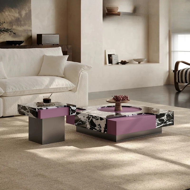 Modern simple rock slab coffee table home living room high-end designer original starter square coffee table combination