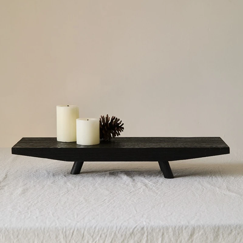 Carbonized Wood Tray Living Room Homestay Solid Wood Decorative Tray Candle Holder Plate Farmhouse Three-Leg Serving Plate