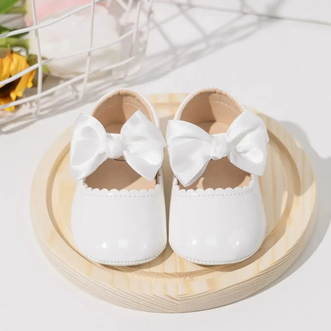 Meckior 2024 Baby Girl Lace Princess Shoes Simple Buckle Patent Leather Shoes Rubber Anti Slip Outdoor Toddlers Girls Shoes