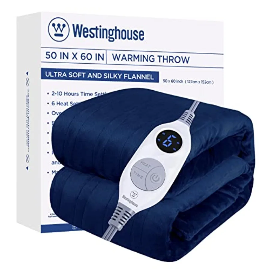 

Electric Blanket Heated Throw Super Cozy Soft Flannel 50"" x 60"" Heated Throw with 6 Fast Heating Levels and 2-10 Auto-Off Mac