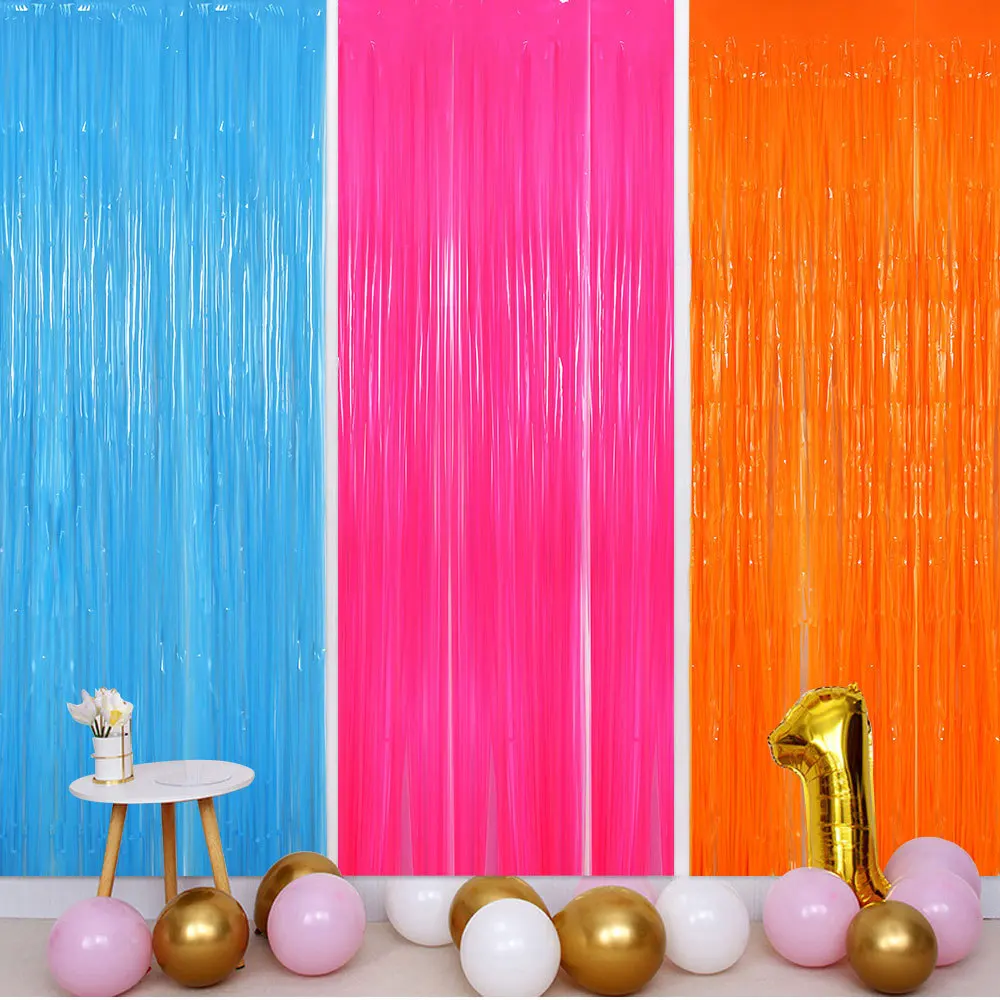 1 x 2M Fluoreszierende Makronen-Regenfalle-Folienvorhänge mit Quasten für Karneval, Party, Bar, Geburtstag, Hochzeit, Dekoration, Hintergrund-Requisiten – Detail 13