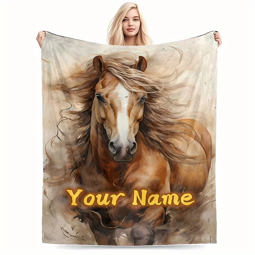 Decorative Horse Portrait Fleece Throw Blanket Cozy Winter Couch Decor Gift for Animal Lover Equestrian Style