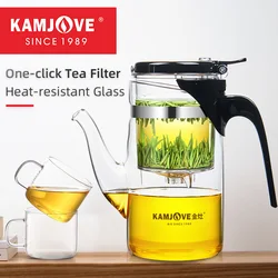 KAMJOVE Teapot One-button Filtering Tea Separation Kettle High Borosilicate Glass Tea Pot Transparent Art Tea Cup Kettle 750ml