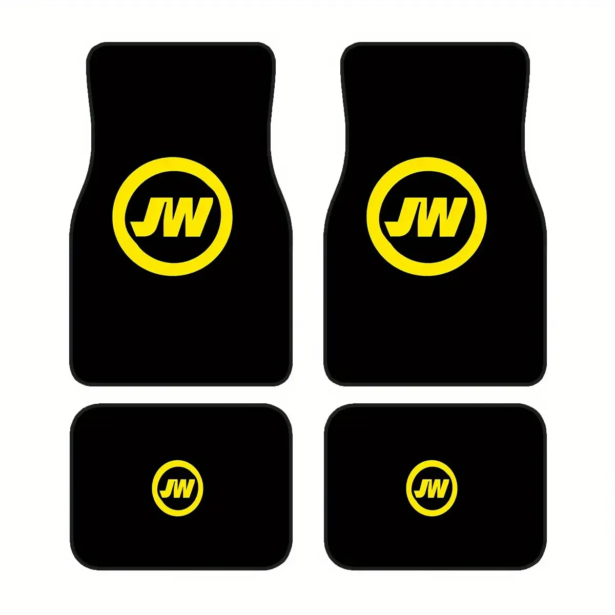 4pcs Car Floor Mats- Golden Circle JW Letter Design, Suitable For Cars, Trucks, And SUVs, Easy-to-Clean Interior Accessories