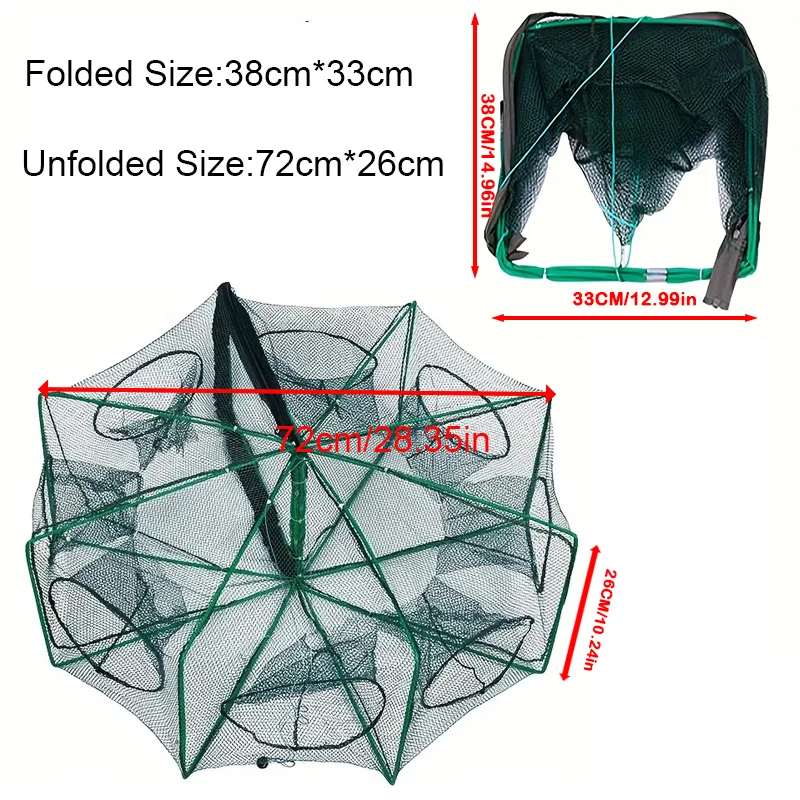 1pc Foldable 8-Hole Fishing Net for Catching Shrimp, Crab, Lobster, and Fish - Lightweight and Durable Trap for Easy Fishing