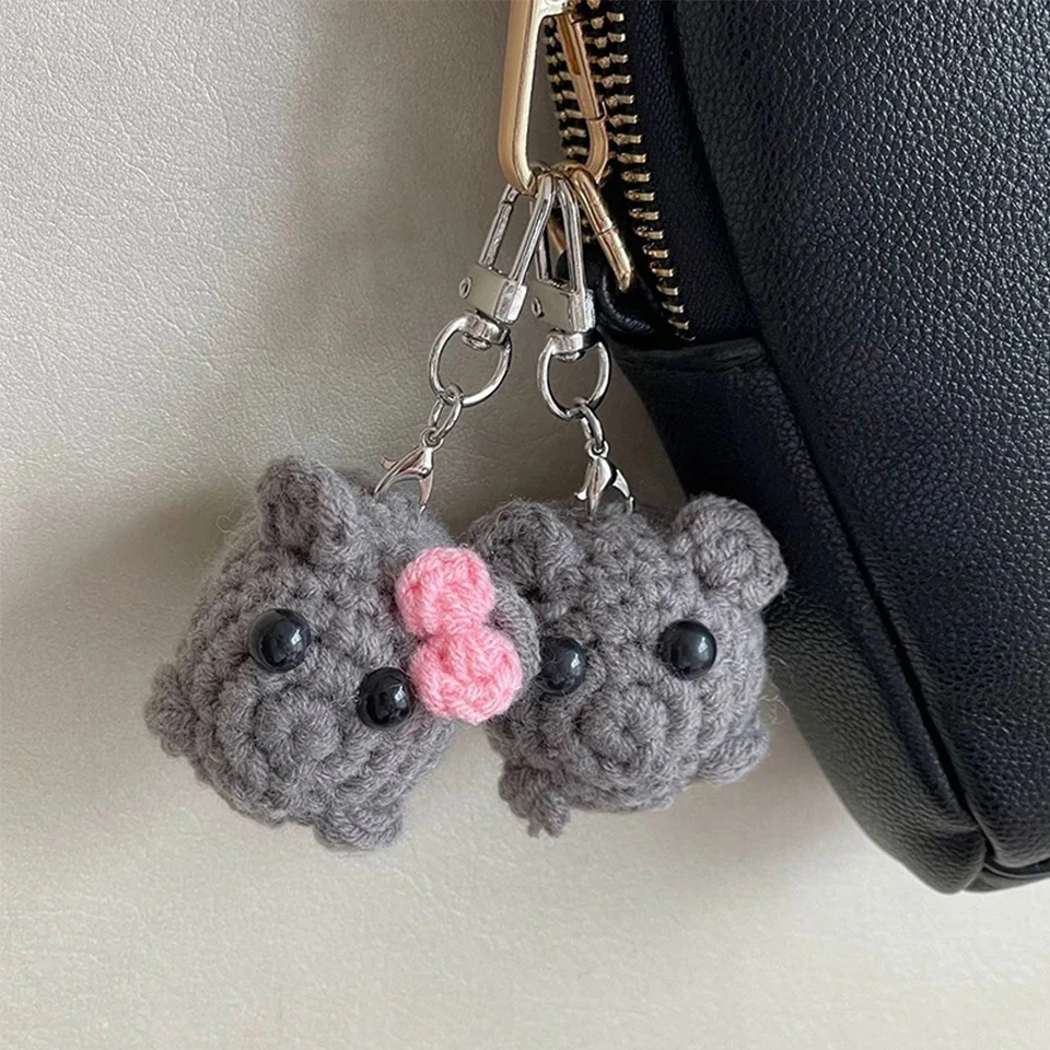 Cute Knitted Sad Hamster Cartoon Knitting Pendant Crochet Sad Hamster Meme Girl Hamster Handmade For Gift