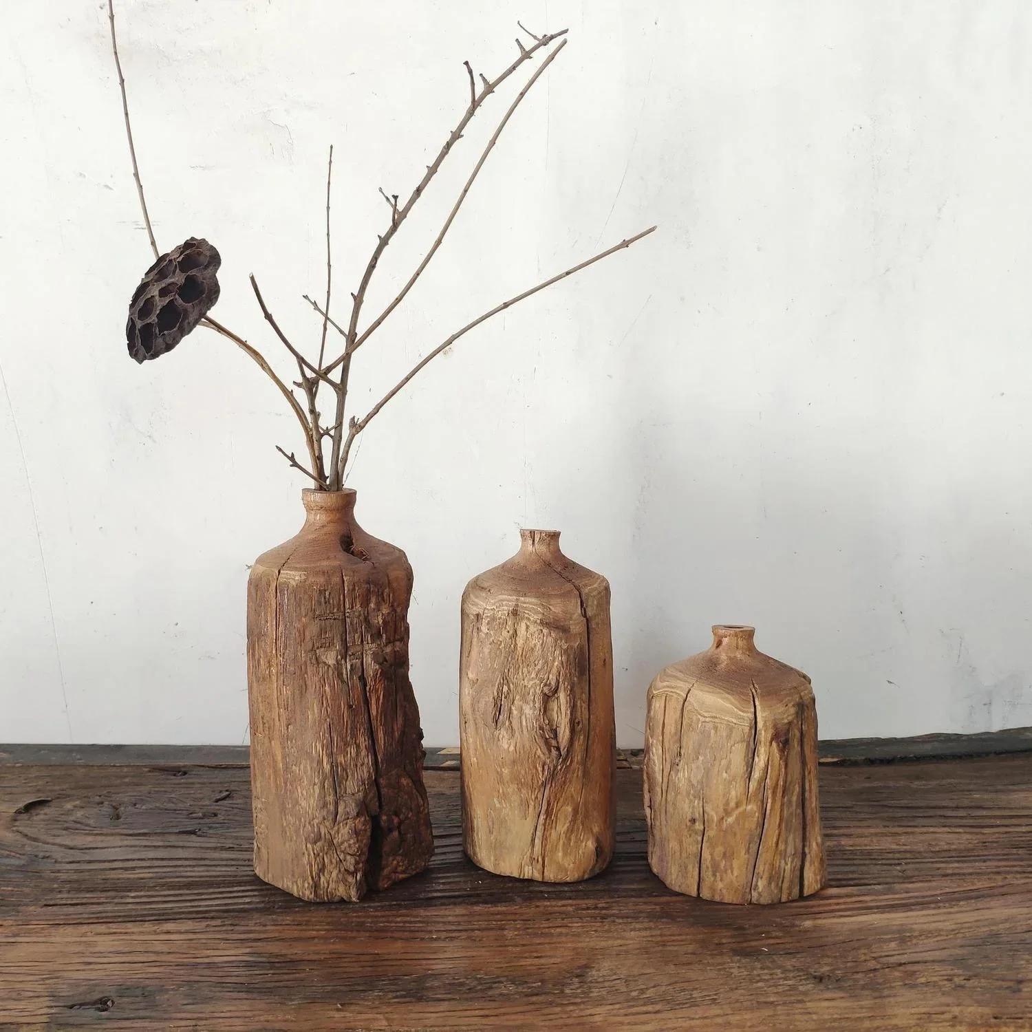 Tea Room B & B Zen wabi-**** wind flower arrangement vase ornament solid wood living roomretro flower utensils small flowerdin