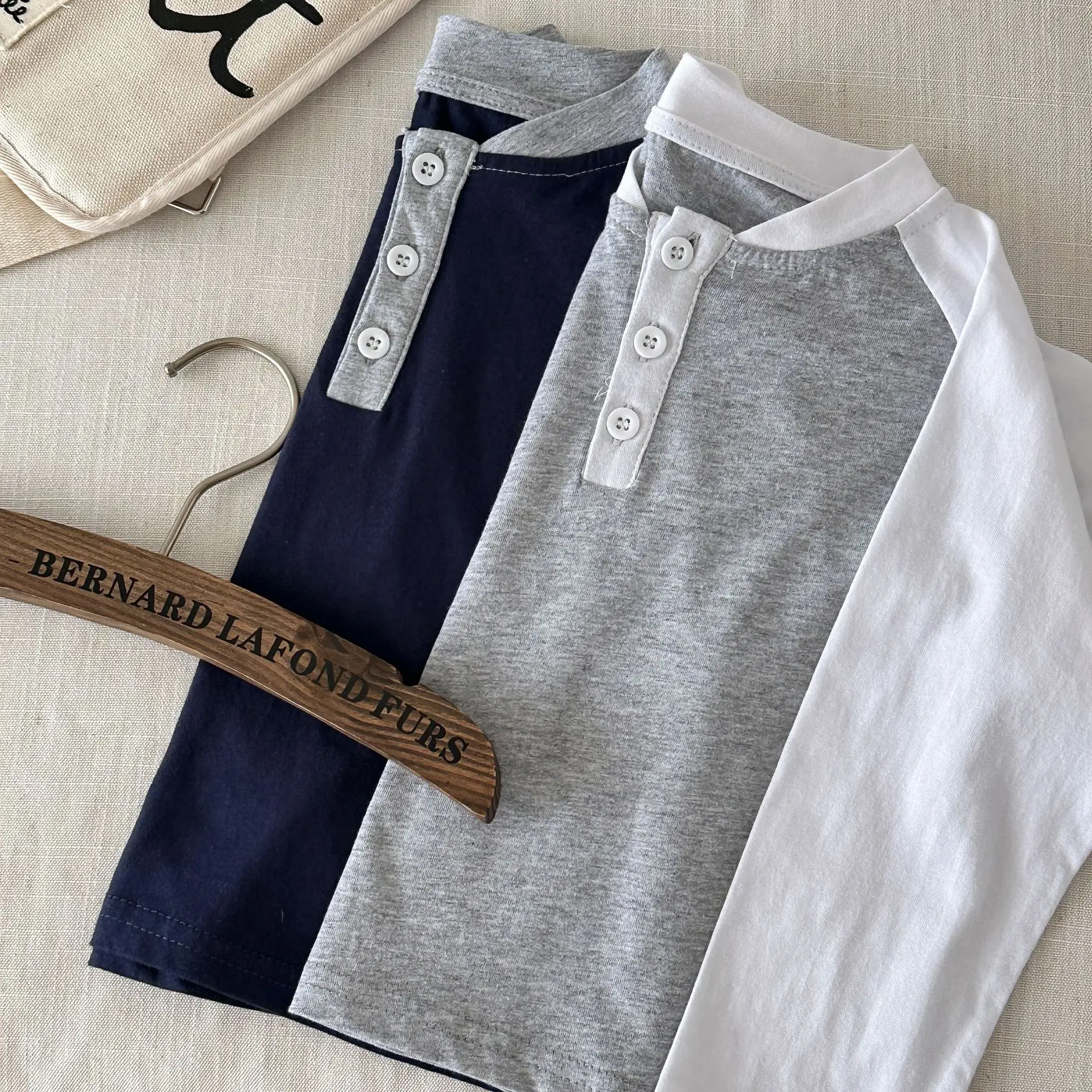 2-7Y Kids Cotton Color Block Long Sleeve T-Shirt Korean Boys Girls Henley Neck Button Casual Basic Tee Children's Undershirt Top
