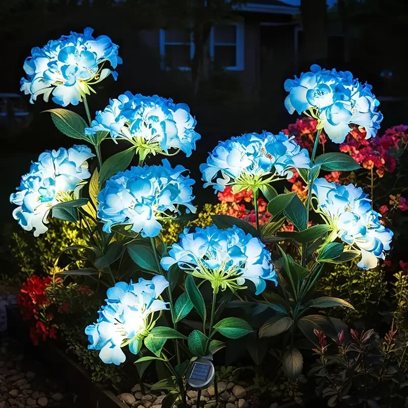 2025 Solar-Powered LED Hydrangea Flower Lights Outdoor Garden Pathway Lawn Stake Lights Spring Decorative Landscape Lighting