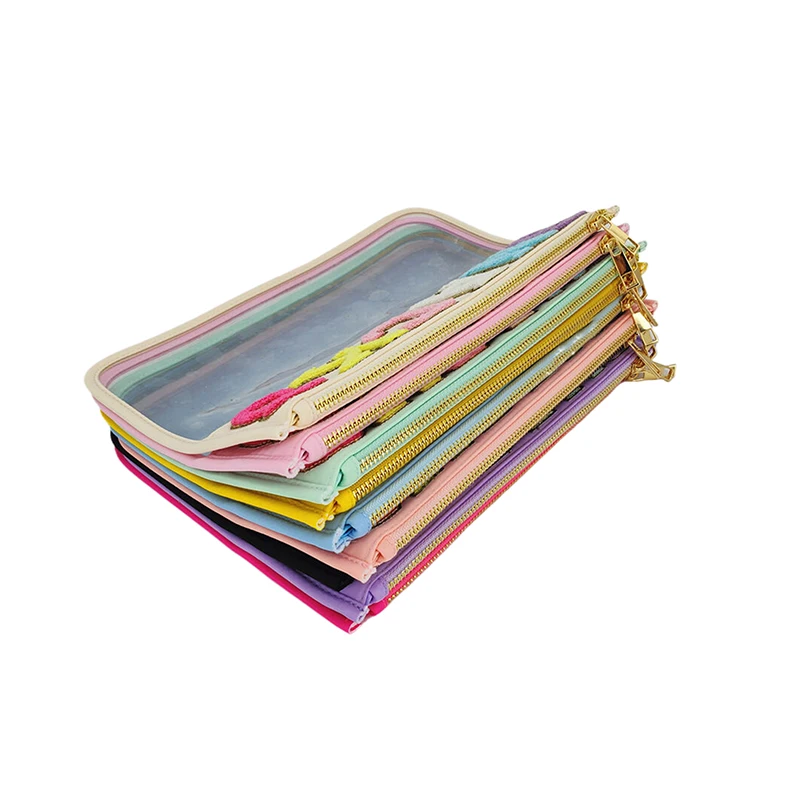 Transparent PVC Embroidery Cloth Stickers Travel Waterproof Cosmetic Bag Creative Letters Patch Handheld Makeup Organizer image 3