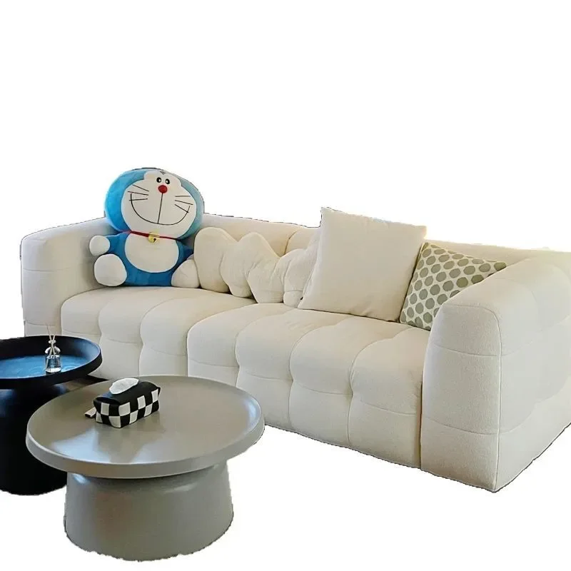 

Living room sofa white cream wind straight row modern Internet celebrity double triple leather sofa