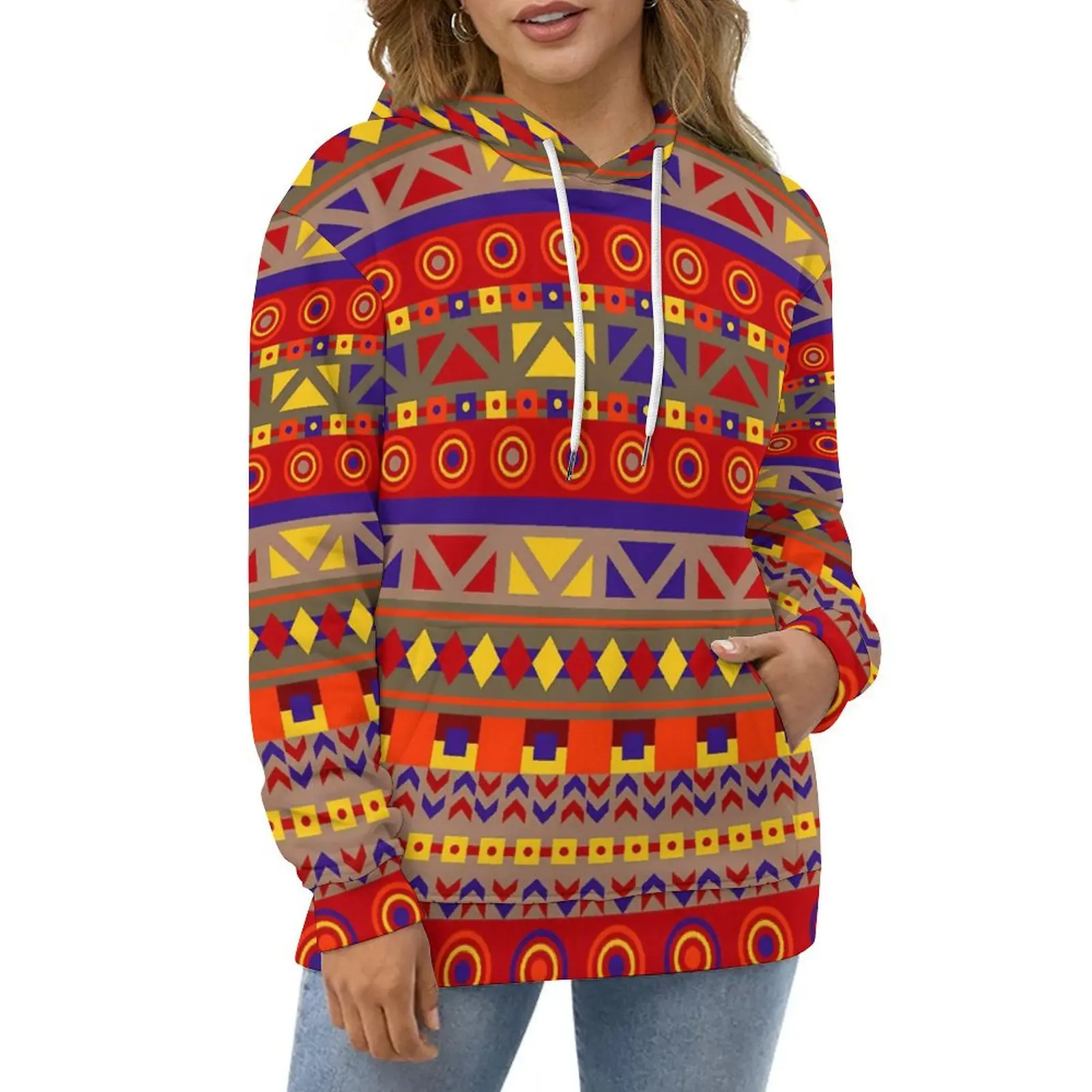 

Color Vintage Ethnic Hoodies Retro Print Hip Hop Casual Pullover Hoodie Long Sleeve Y2k Design Sweatshirts Big Size