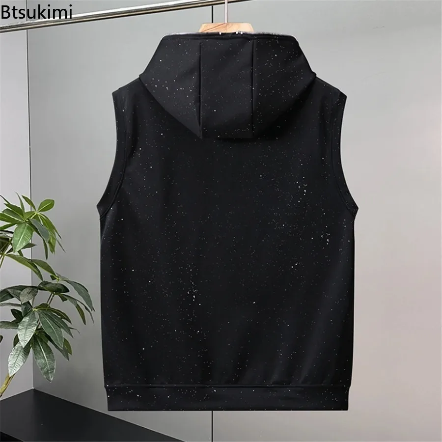 New Men's Fashion Casual Plus Size Hooded Vests Spring Male Reflective Spot Design Vests Loose Sleeveless Jacket Couple's Vest