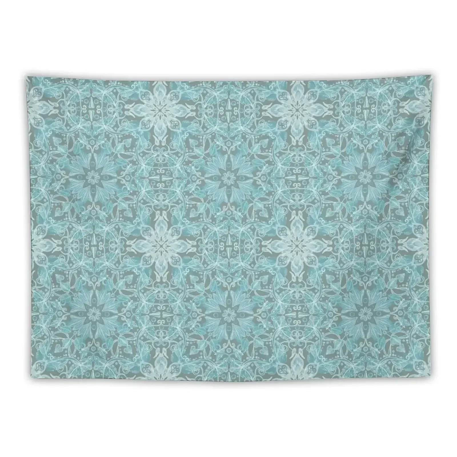 Soft Teal Blue & Grey hand drawn floral pattern Tapestry Room Decorations Aesthetic House Decorations For Bedroom Tapestry