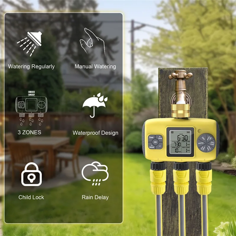 

A76K 3-Way Automatic Watering Controller For Lawn Yard Garden Water Timer Independent-Control Sprinkler Programmer Tool