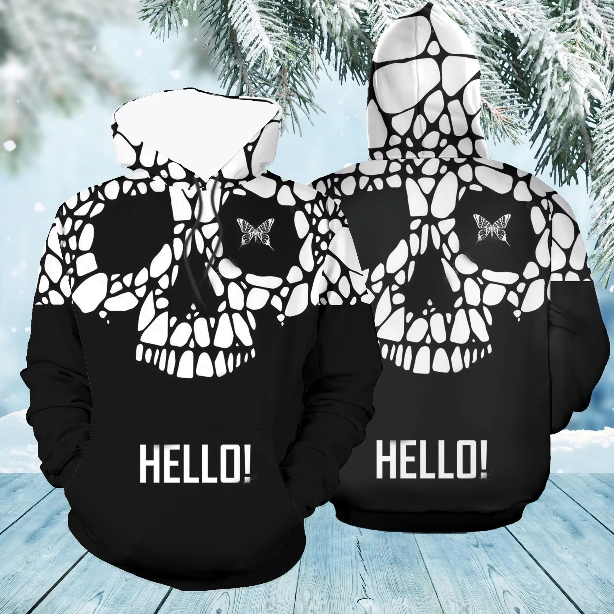 

Modern Hoodies Men 3D Print Skull Fashion Black White Men Pullover Streetwear New Style Casual Oversize Loose Men Clothing