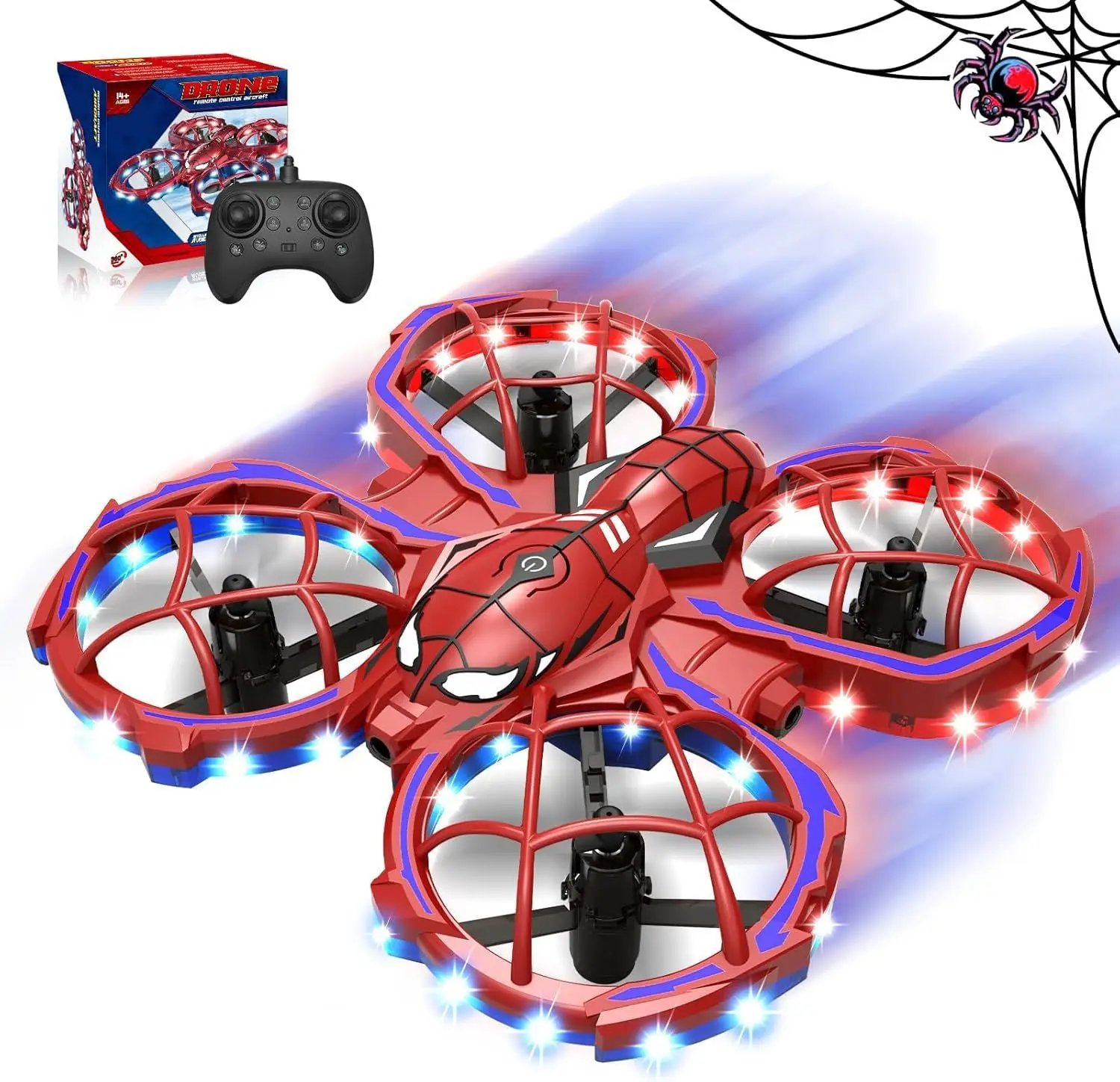 Mini Spider Drone 3-Speed Modes Red, Obstacle Avoidance, Headless Mode, Beginner Flight Training, Kids Gift Toy