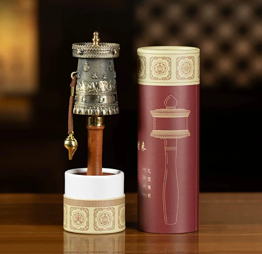 New Arrival Shangri-La Handheld Prayer Wheel, Tibetan Style Alloy Hand Cranked Mani Wheel, Tibetan Souvenir & Desktop Decor