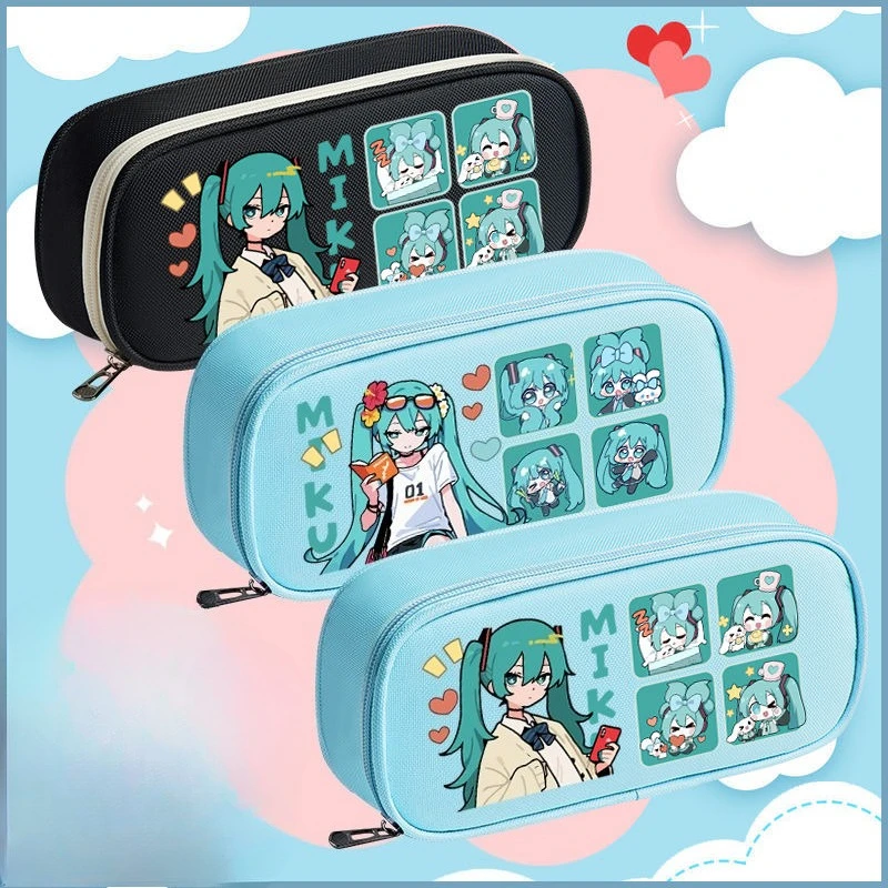 

Hatsune Miku cute cartoon Miku large capacity oxford cloth pencil bag kawaii three-layer female student portable pencil box gift