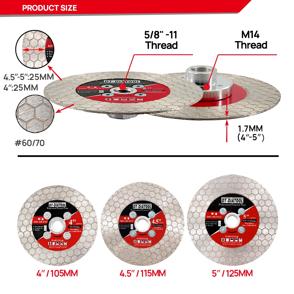 DIATOOL 1pc 105/115/125mm Diamond Saw Blade Cutting Disc Grinding Wheel Saw Blade For Ceramic Porcelain Tile Marble 5 8 Thread