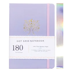 Carnet de notes violet à pois avec motif papillon, à grille de points, papier 180 g/m², tissu végétalien, couverture rigide