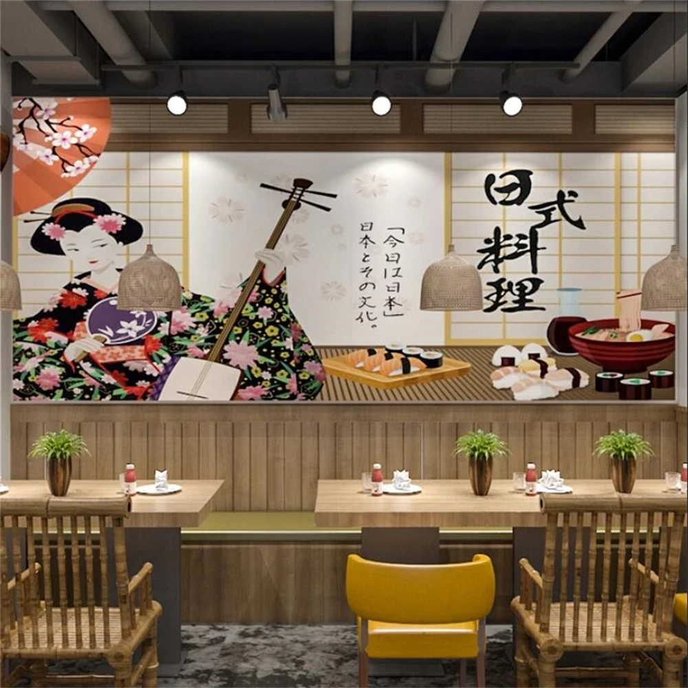 Custom Japanese Sushi Restaurant wall stickers Decoration Wallpaper 3D decor Izakaya Mural papel de parede home decorations