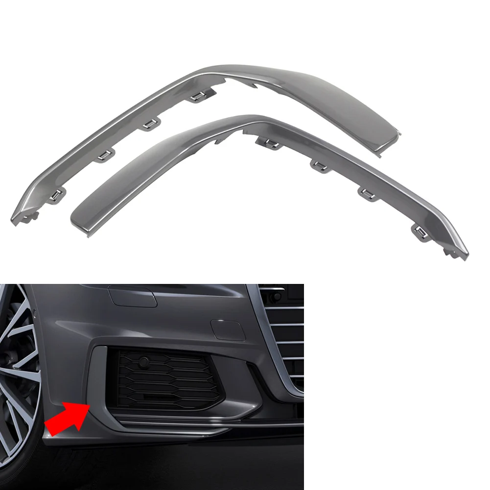 1Pc Front Bumper Decorative Trim Lower Side Grill Cover Bright Gray For Audi A6 C8 S6 2019-2024 Only For Sport Model or S6 Model