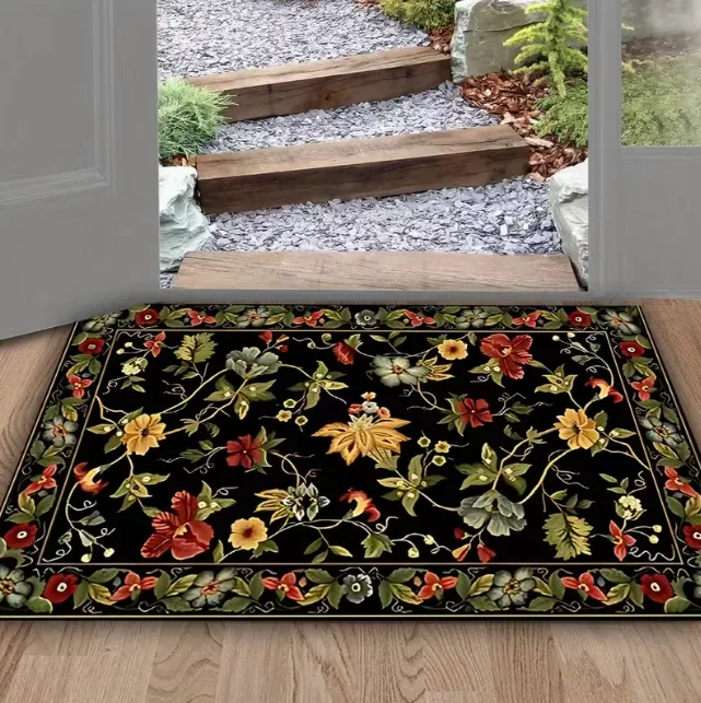 Fresh Grass Green Background Small Flowers Scattered and Blooming Printed Floor Mat Room Decoration Mat Home Decoration Rugs
