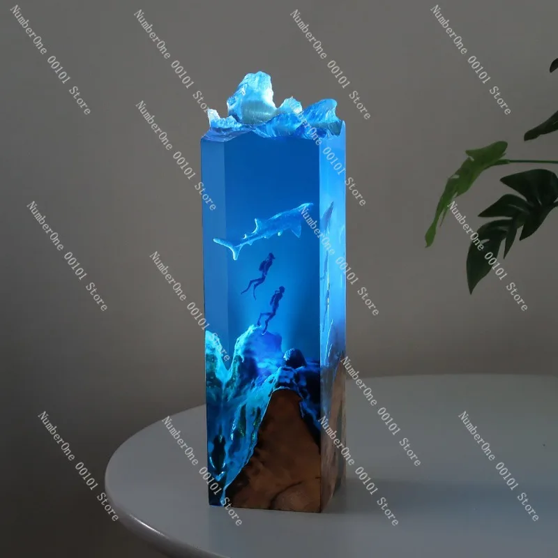 Ocean Resin Ornament Diver Exploring Underwater World Rectangular Resin Craft Desktop Decoration Home Decor Bookend Ornament