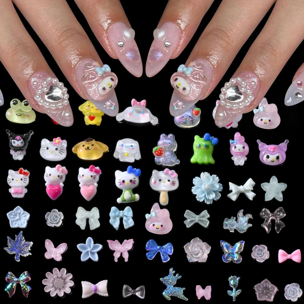 24 그리드/박스 스파클링 헬로 키티 Kuromi 멜로디 Cinnamoroll 네일 장식 네일 아트 참 만화 쥬얼리 매니큐어 참 소녀를위한