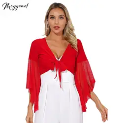 Womens Belly Dance Tops Costume Stage Performance Trumpet Sleeve Shrug Sheer Shawl Wraps Bolero Cardigan Female India Dancewear