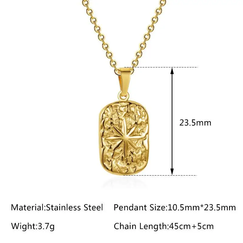Achtzackiger Stern-Anhänger, Halsketten für Herren, Kompass, Edelstahlschmuck, Geschenk – Detail 2