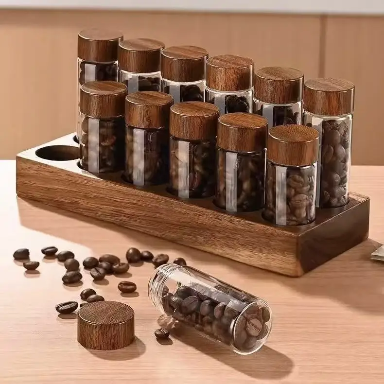 10/20/30ml Mini Glass Bottles Transparent Storage Container Tube Portable Coffee Beans Spice Jars DIY Glass Vials with Wood Lid