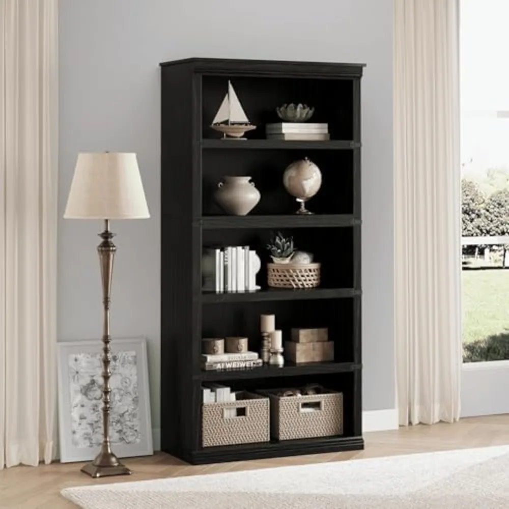 5 Tier Bookcase, Farmhouse Book Shelf with Storage Open Display Bookshelves, 67.4
