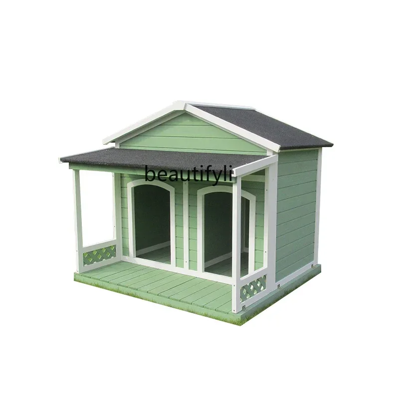 NQ Dog House Outdoor Dog House Solid Wood Pet Cat Nest Double Door Villa Balcony Waterproof and Warm