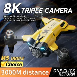 2025 New M5 Drone 8K Professional Triple Camera Brushless Optical Flow Positioning Foldable Quadcopter RC C0 Dron Toys Gifts