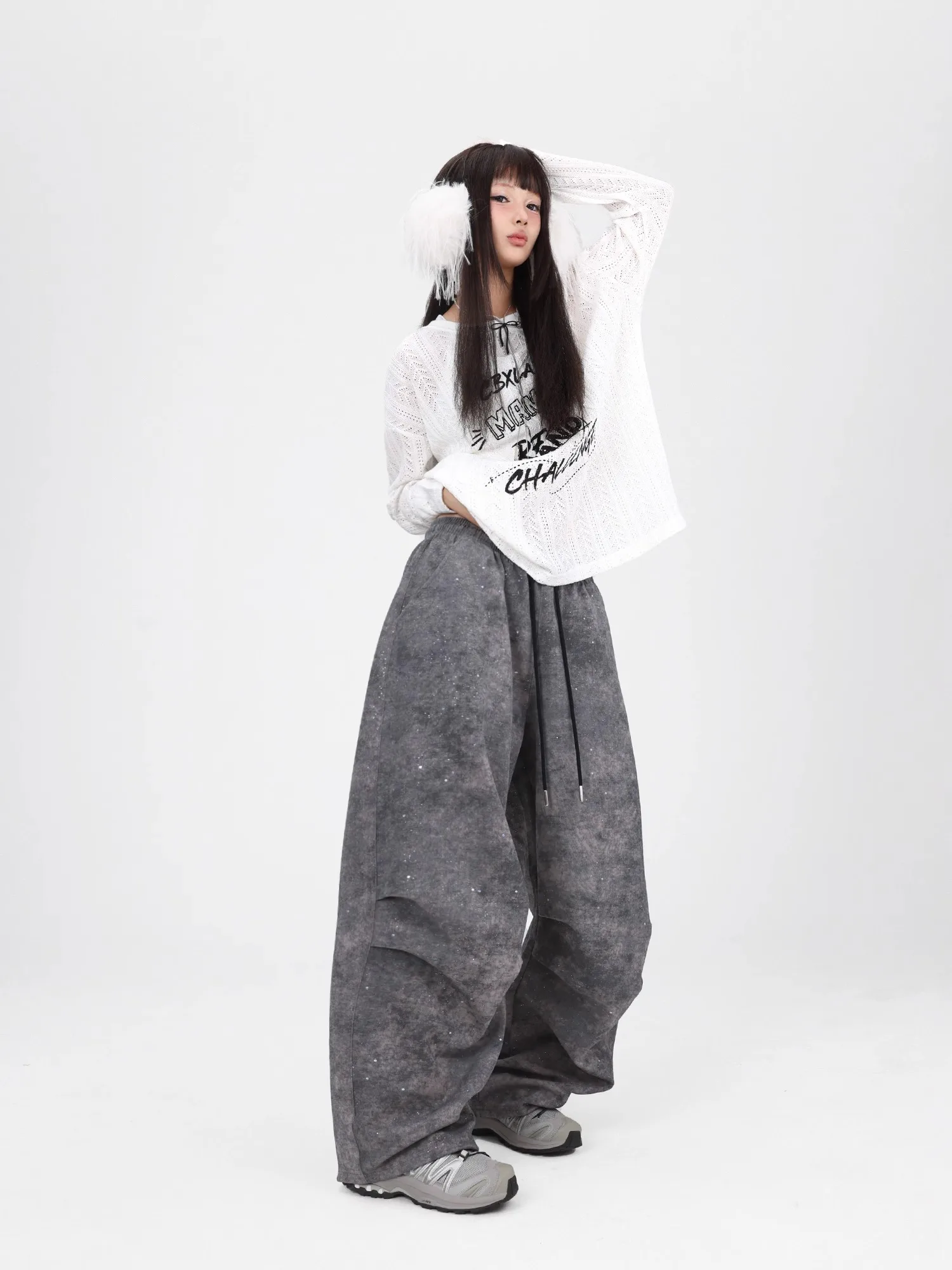 CBXLAB Street Dance Women' s "Flash Wasteland Pants" carbon ash retro hip-hop work pants long street jazz sport pants