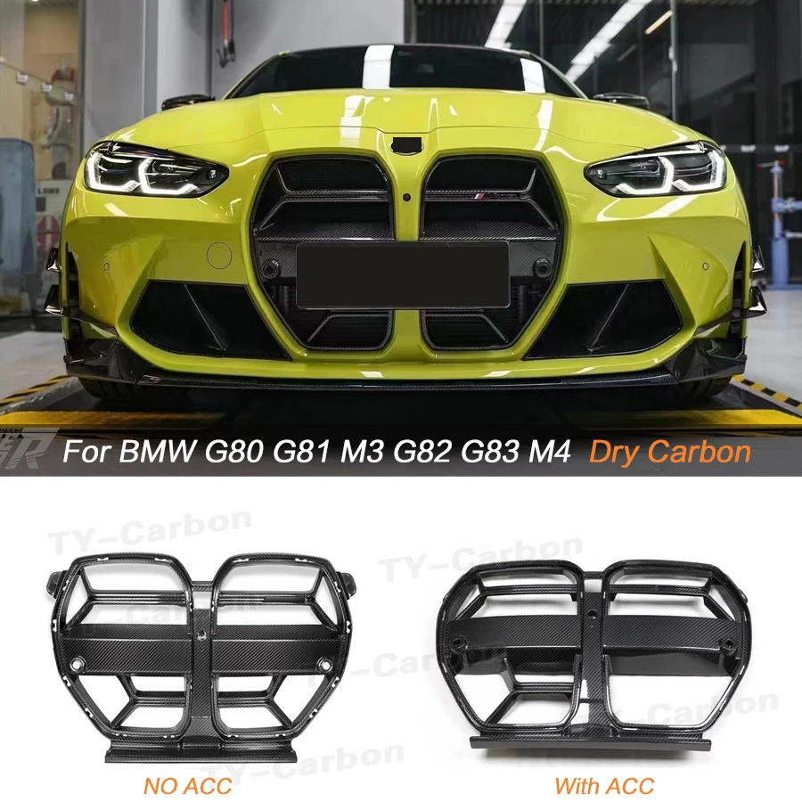 Car Front Bumper Grilles Real Dry Carbon Fiber For BMW 3 4 Series G80 G81 M3 G82 G83 M4 2021-2024 Racing Front Grills CSL Style