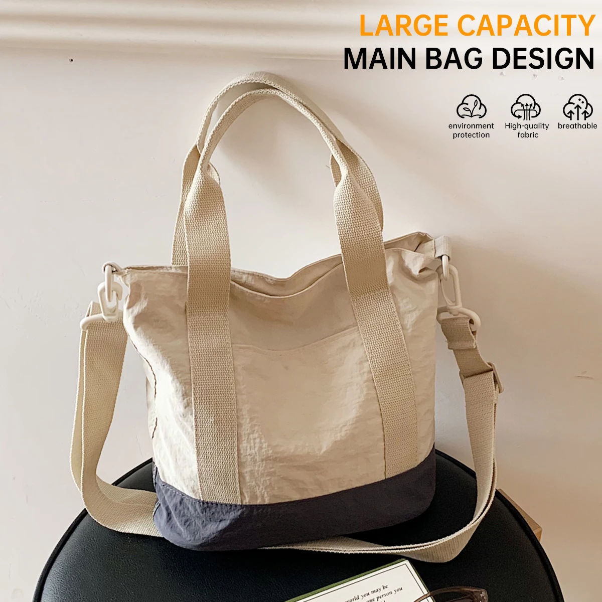 Cross-Border New Style Contrasting Color Casual Retro Commuter Lightweight Waterproof Shoulder Crossbody Bag Simple Versatile Tote Bag