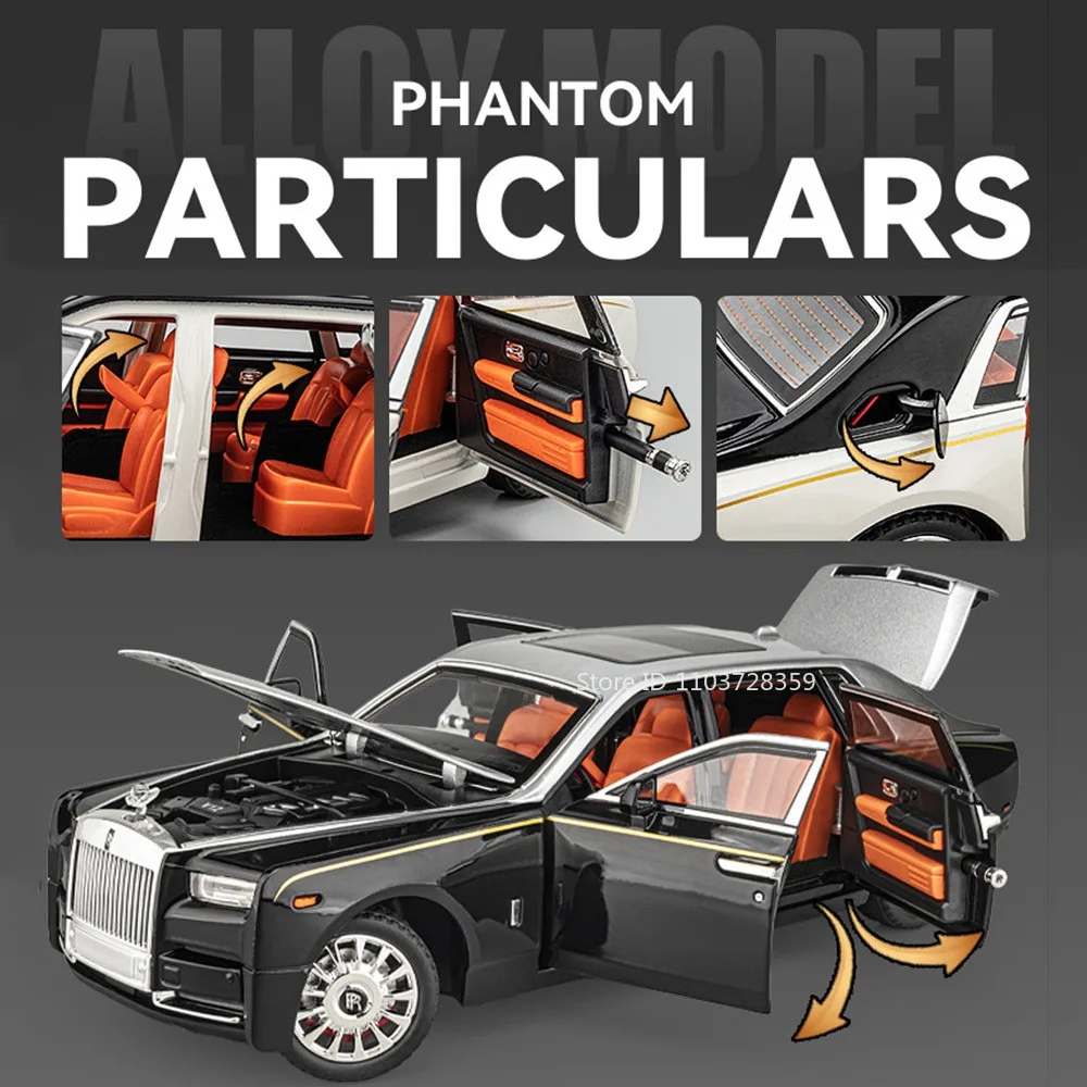 Maßstab 1:18 RS7 Rolls-royce Phantom-Auto-Spielzeugmodelle, Legierung, Druckguss, Stoßdämpfung, Türen, geöffnetes Soundlicht für Erwachsene und Kinder, Geschenke – Detail 29