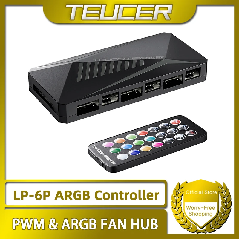 Teucer LP-6P Argb Controller 3pin En 4pin Multi-Way Splitter 1 Tot 6 Case Ventilator Verlengkabel Adapter Pc Koelventilator Hub