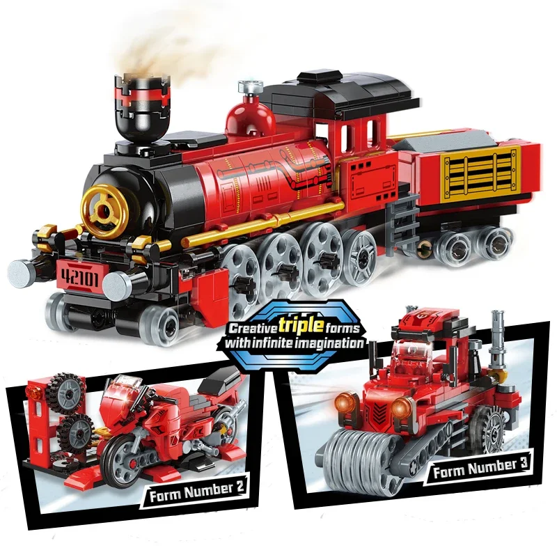 305PCS 3 in 1 Transforming Creative Steam Train Building Blocks Assemble Bricks Desktop Decoration Toys For Kid Holiday Gifts