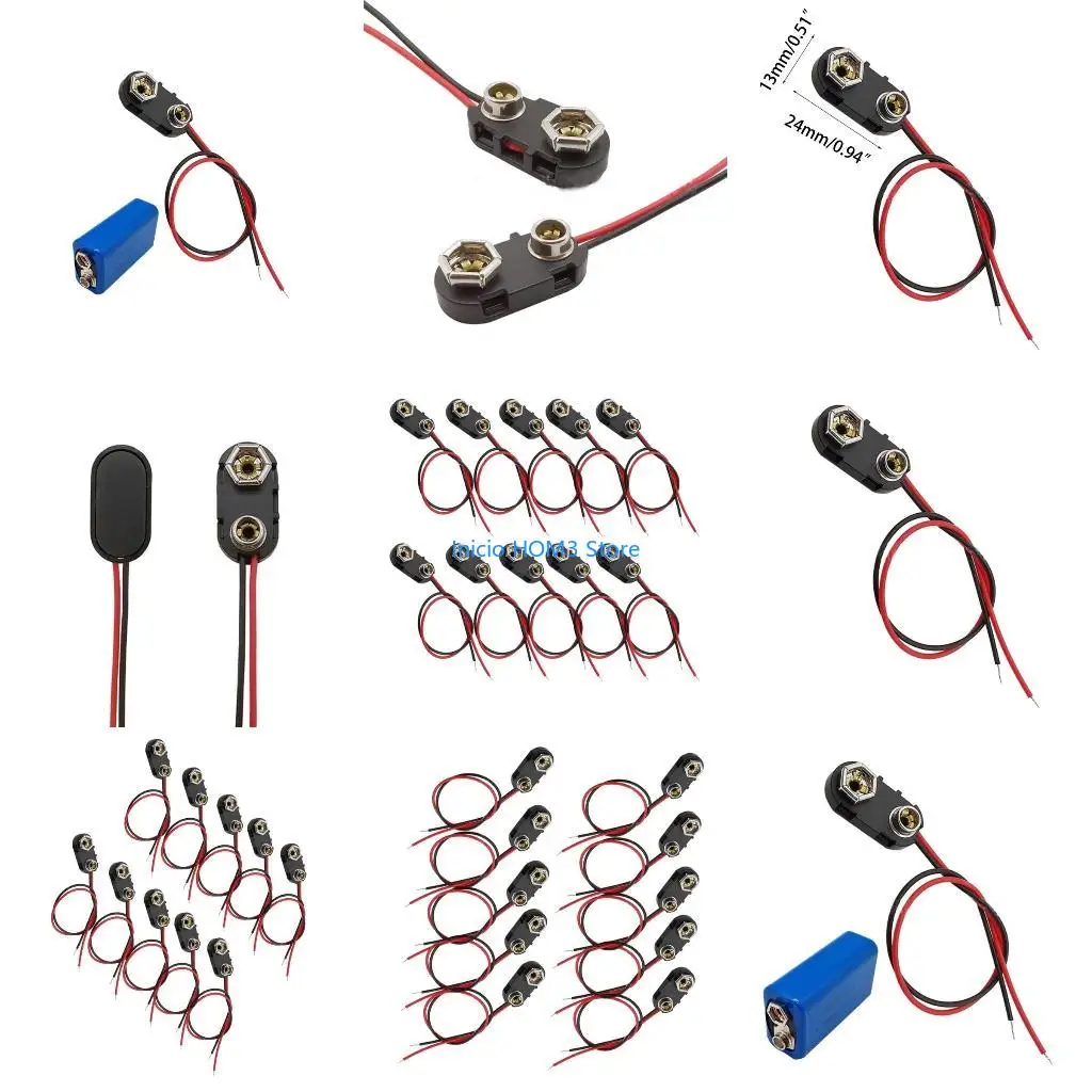A5YD 9V Battery Wiring Buckle 9V Battery Button 9V Battery Hard Shells 9V Connector Buckle Plastic Housing with 15cm