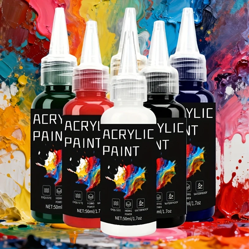 Acrylic Paint Set 6 Colors 50ml Art Supplies For Painting Canvas Wood Ceramic & Fabric Professional Artist Epoxy Resin Pigment